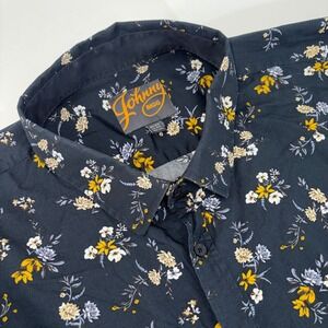 Johnny Bigg Mens 3XL Floral Button Down Shirt Short Sleeve Cotton Navy Yellow